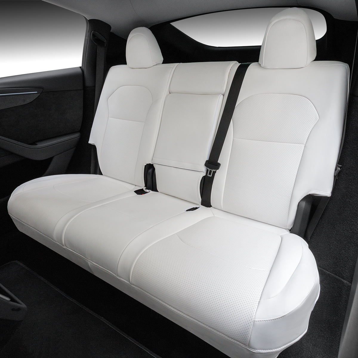 All-Inclusive Seat Cover for New Tesla Model Y Juniper 2025+ Nappa Leather White Rear Seats Only
