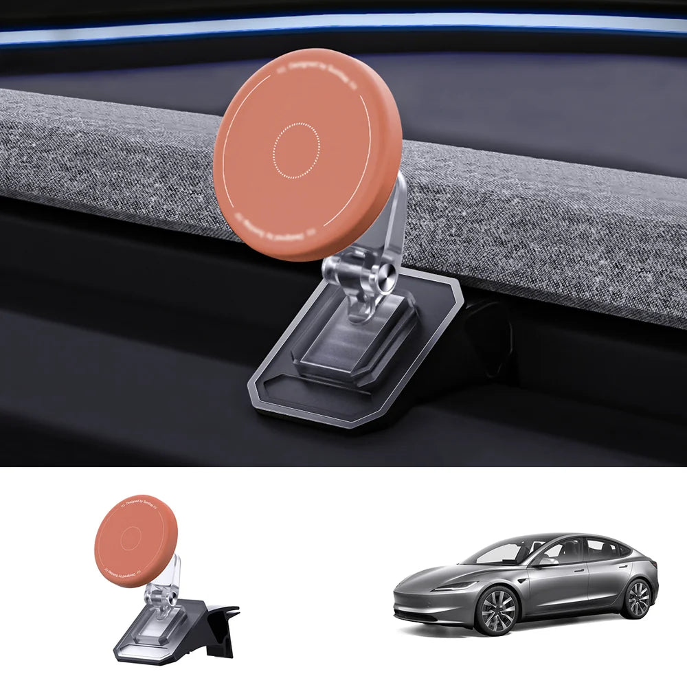 Magnetic Silicone Phone Holder for Tesla Model Y Juniper 2025+ / Model 3 Highland 2024+ Model 3 Highland 2024+ Orange