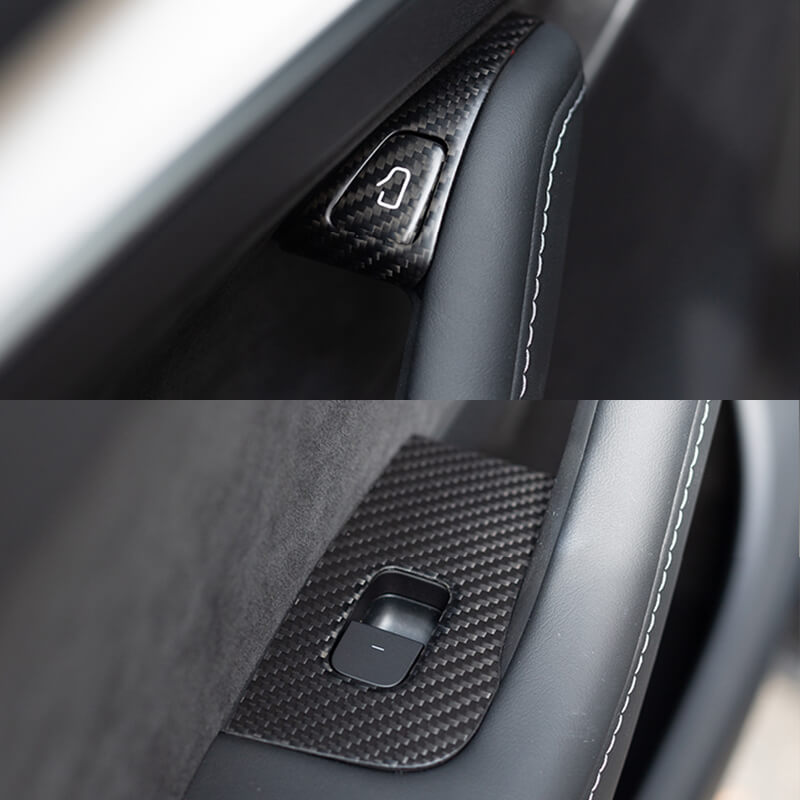 Matte Real Carbon Fiber Window & Door Button Switch Trim Cover Kit for Model 3/Y 2021+ Model 3 & Model Y LHD (LEFT HAND DRIVE I.E. USA)