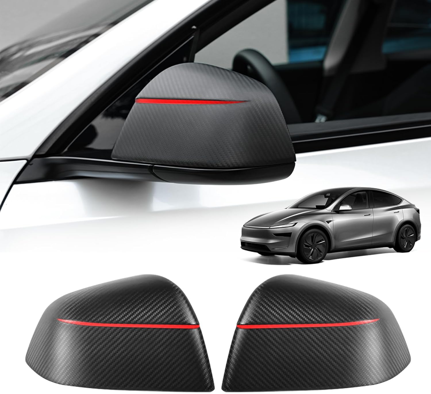 [Real Carbon Fiber] Rear Mirror Covers for Tesla Model Y Juniper Matte Carbon Fiber