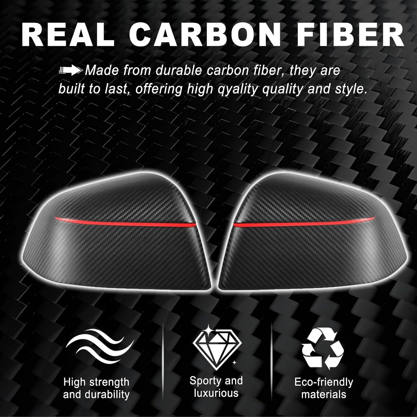 [Real Carbon Fiber] Rear Mirror Covers for Tesla Model Y Juniper