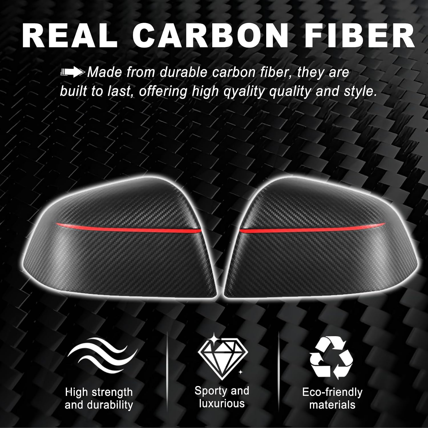 [Real Carbon Fiber] Rear Mirror Covers for Tesla Model Y Juniper