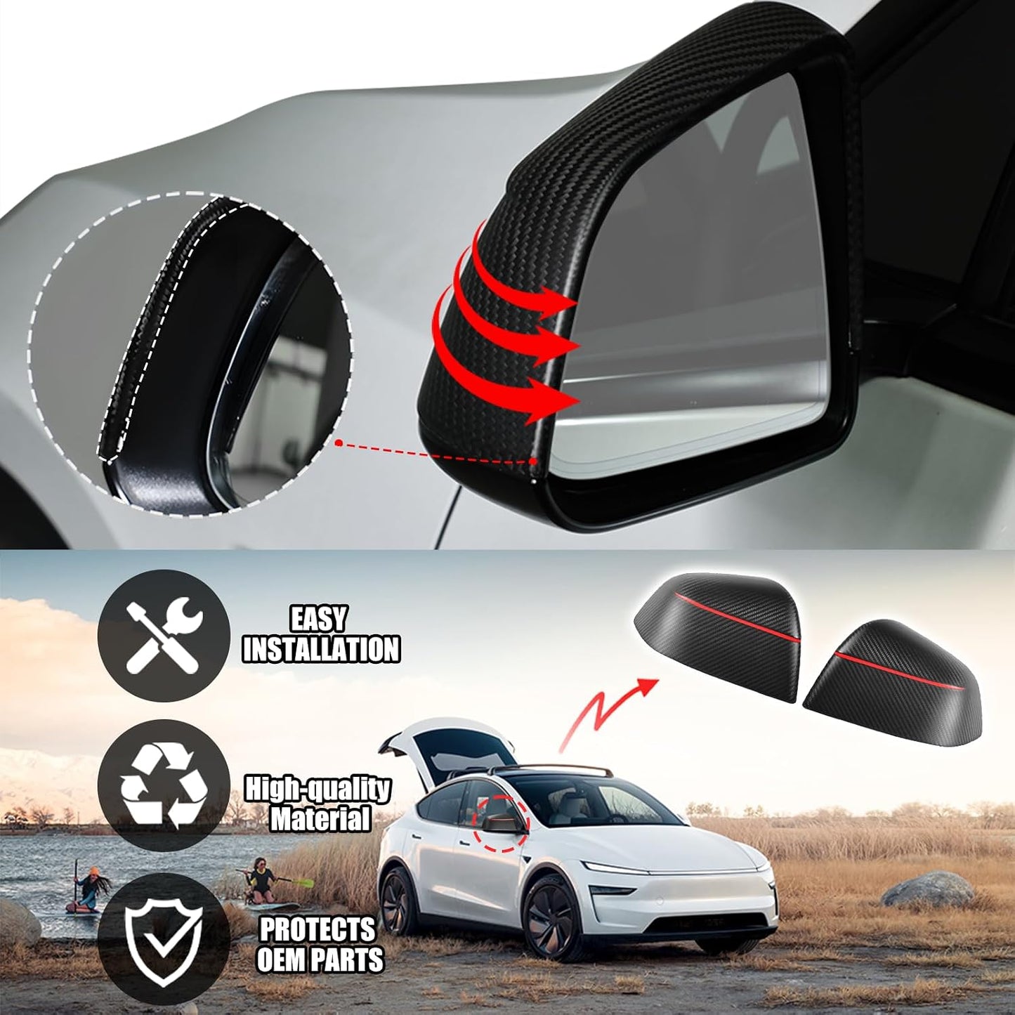 [Real Carbon Fiber] Rear Mirror Covers for Tesla Model Y Juniper