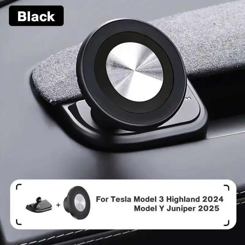 360° Adjustable Magnetic Phone Mount for Tesla Model Y Juniper 2025+ / Model 3 Highland 2024+ Magnetic Black and Silver