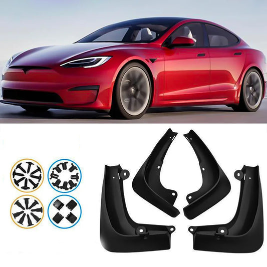 Model S Mud Flaps Custom Front Rear Mudguard Kit, No Drill Fender for Tesla(2016-2020) (4 Pcs)