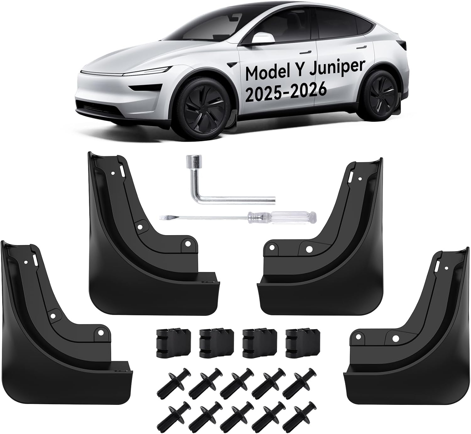 No-Drill Front & Rear Fender Mud Flaps for Tesla Model Y Juniper 2025+（4 PCS）