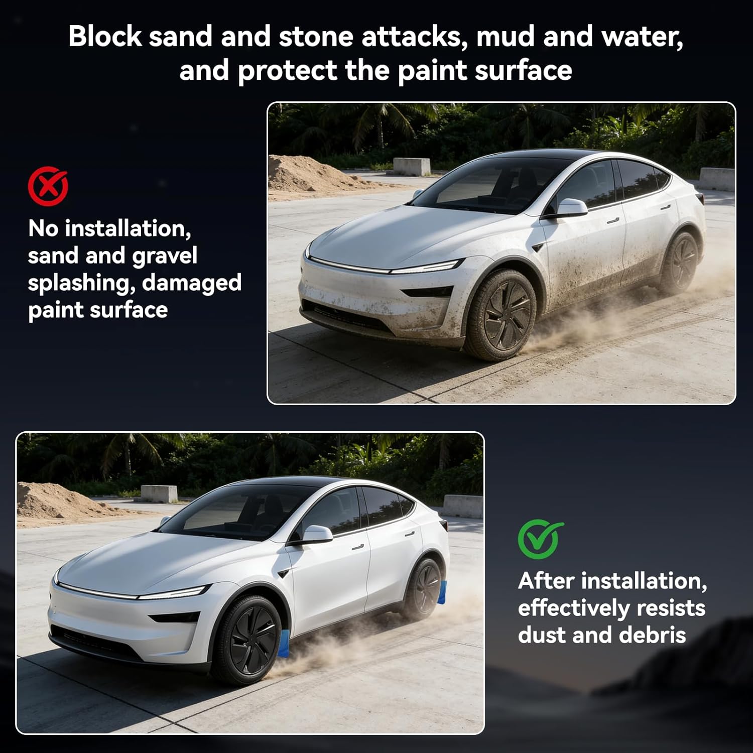 No-Drill Front & Rear Fender Mud Flaps for Tesla Model Y Juniper 2025+（4 PCS）