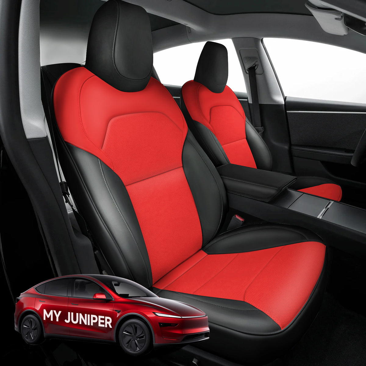 All-Inclusive Seat Cover for New Tesla Model Y Juniper 2025+ Standard Leather Black Red Full Set (Front & Rear Seats)