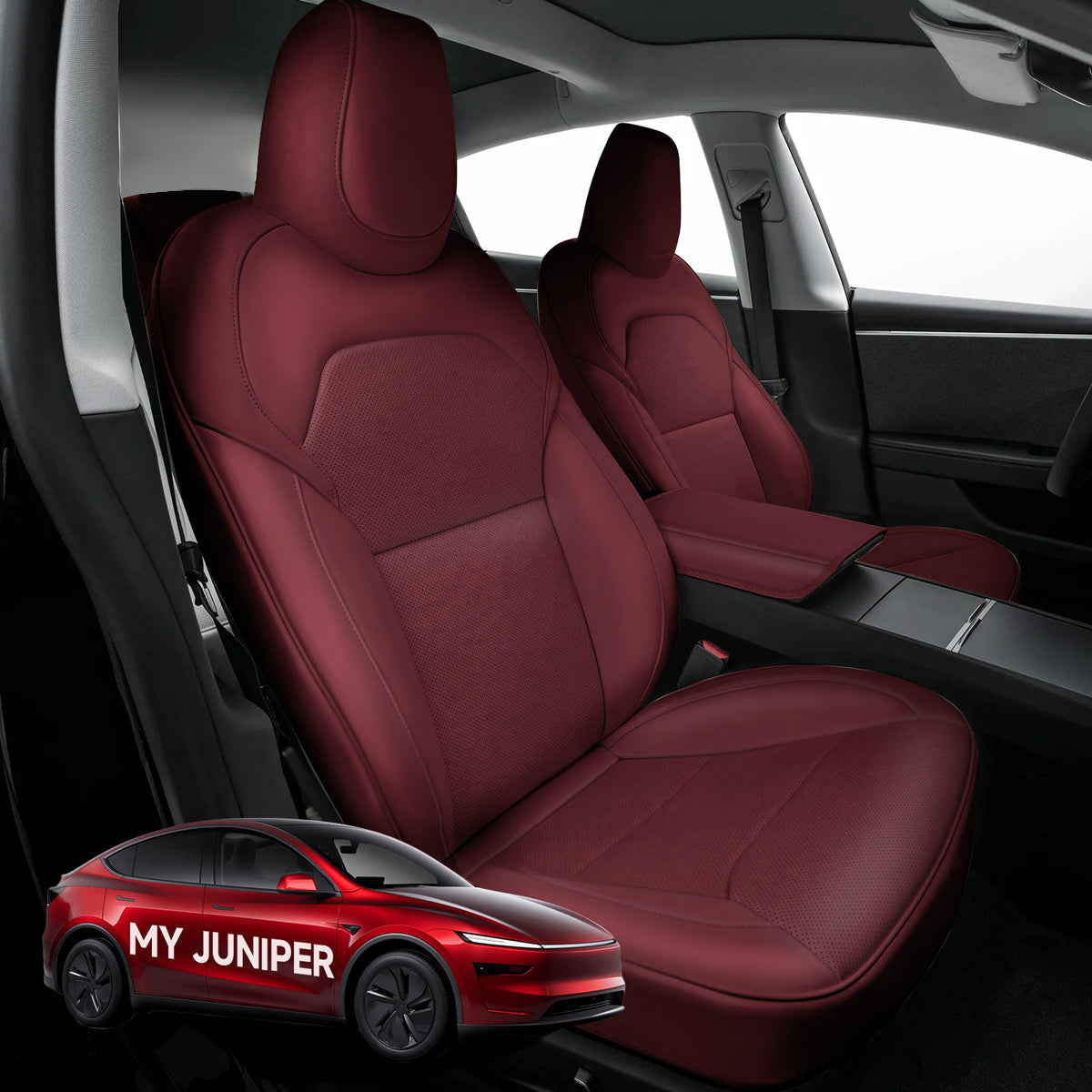 All-Inclusive Seat Cover for New Tesla Model Y Juniper 2025+ Standard Leather Wine Red Full Set (Front & Rear Seats)