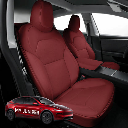 All-Inclusive Seat Cover for New Tesla Model Y Juniper 2025+ Nappa Leather Dark Red Full Set (Front & Rear Seats)