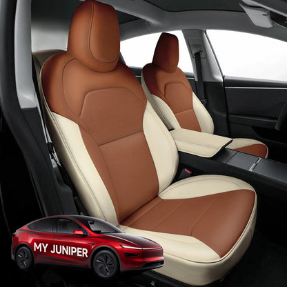 All-Inclusive Seat Cover for New Tesla Model Y Juniper 2025+ Standard Leather Beige Coffee Full Set (Front & Rear Seats)