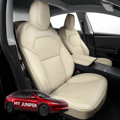 All-Inclusive Seat Cover for New Tesla Model Y Juniper 2025+ Standard Leather Beige Full Set (Front & Rear Seats)
