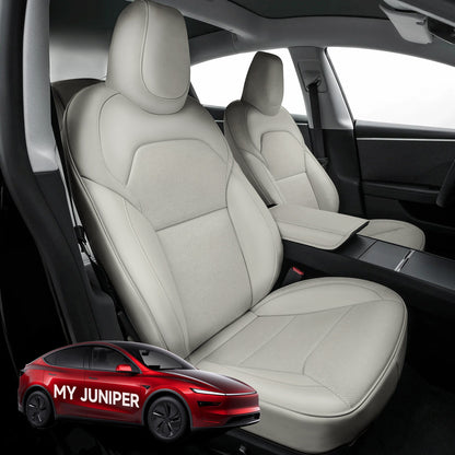 All-Inclusive Seat Cover for New Tesla Model Y Juniper 2025+ Standard Leather Light Grey Full Set (Front & Rear Seats)