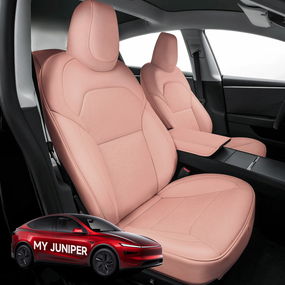 All-Inclusive Seat Cover for New Tesla Model Y Juniper 2025+ Standard Leather Ice Pink Full Set (Front & Rear Seats)