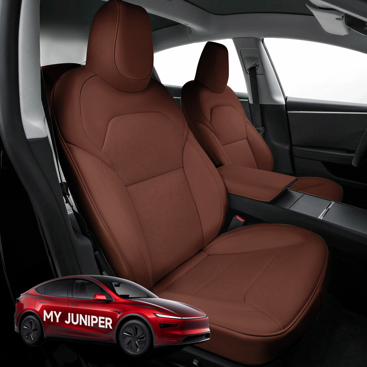 All-Inclusive Seat Cover for New Tesla Model Y Juniper 2025+ Nappa Leather Dark Brown Full Set (Front & Rear Seats)