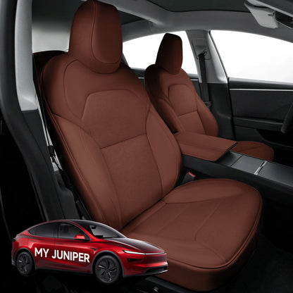 All-Inclusive Seat Cover for New Tesla Model Y Juniper 2025+ Nappa Leather Dark Brown Full Set (Front & Rear Seats)