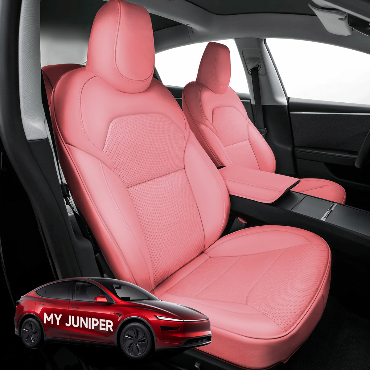 All-Inclusive Seat Cover for New Tesla Model Y Juniper 2025+ Standard Leather Pink Full Set (Front & Rear Seats)