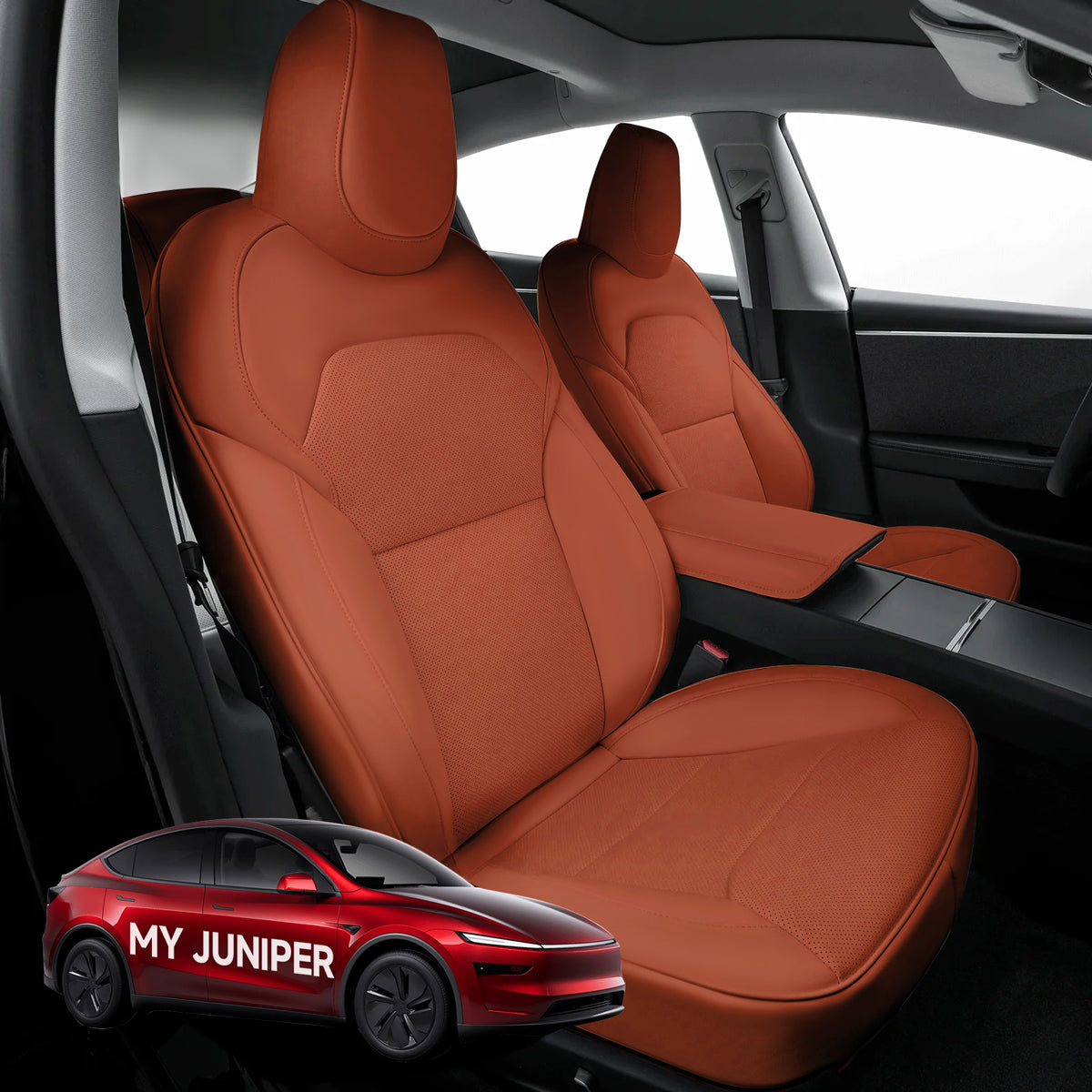 All-Inclusive Seat Cover for New Tesla Model Y Juniper 2025+ Nappa Leather Orange Full Set (Front & Rear Seats)