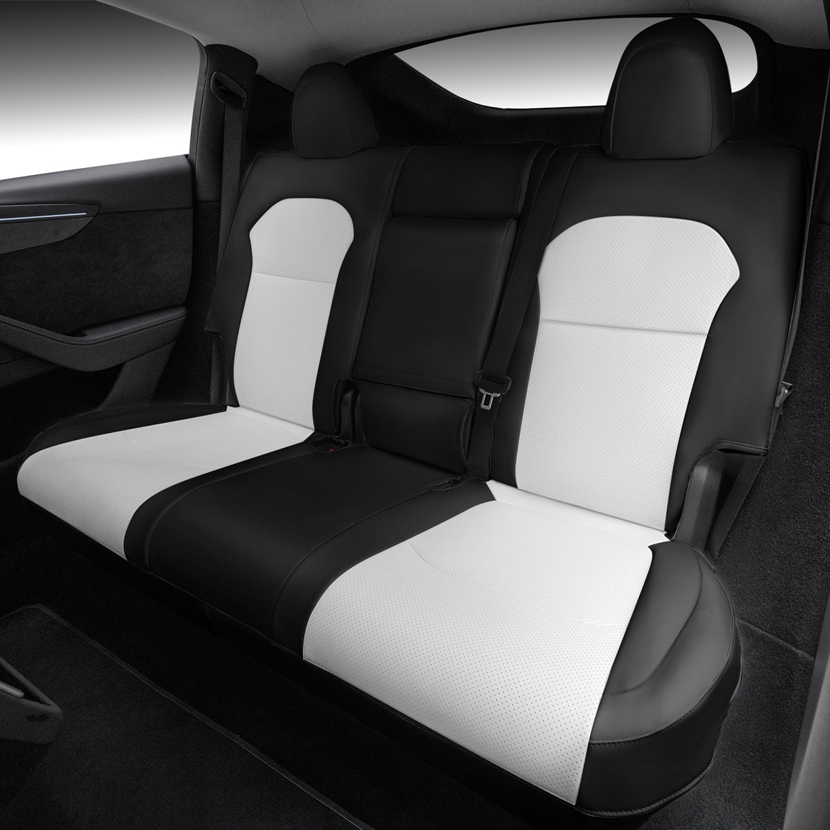 All-Inclusive Seat Cover for New Tesla Model Y Juniper 2025+ Black White Rear Seats Only