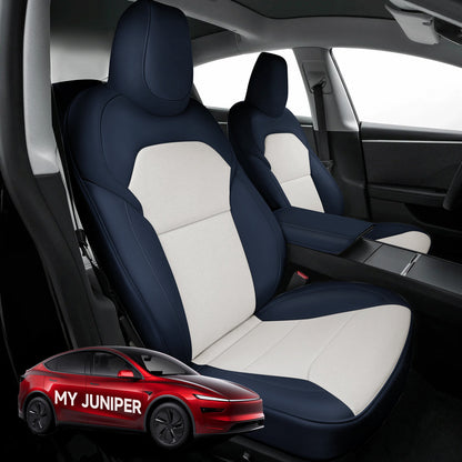 All-Inclusive Seat Cover for New Tesla Model Y Juniper 2025+ Nappa Leather Blue White Full Set (Front & Rear Seats)