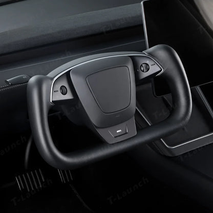 Premium Nappa Leather Yoke Steering Wheel for Tesla Model Y Juniper & Model 3 Highland– Inspired by Model S/X Model 3 Highland 2024+ Black