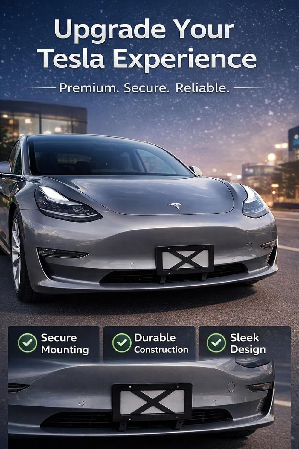 No Drill Front License Plate Mount for Tesla Model Y/3/S/X
