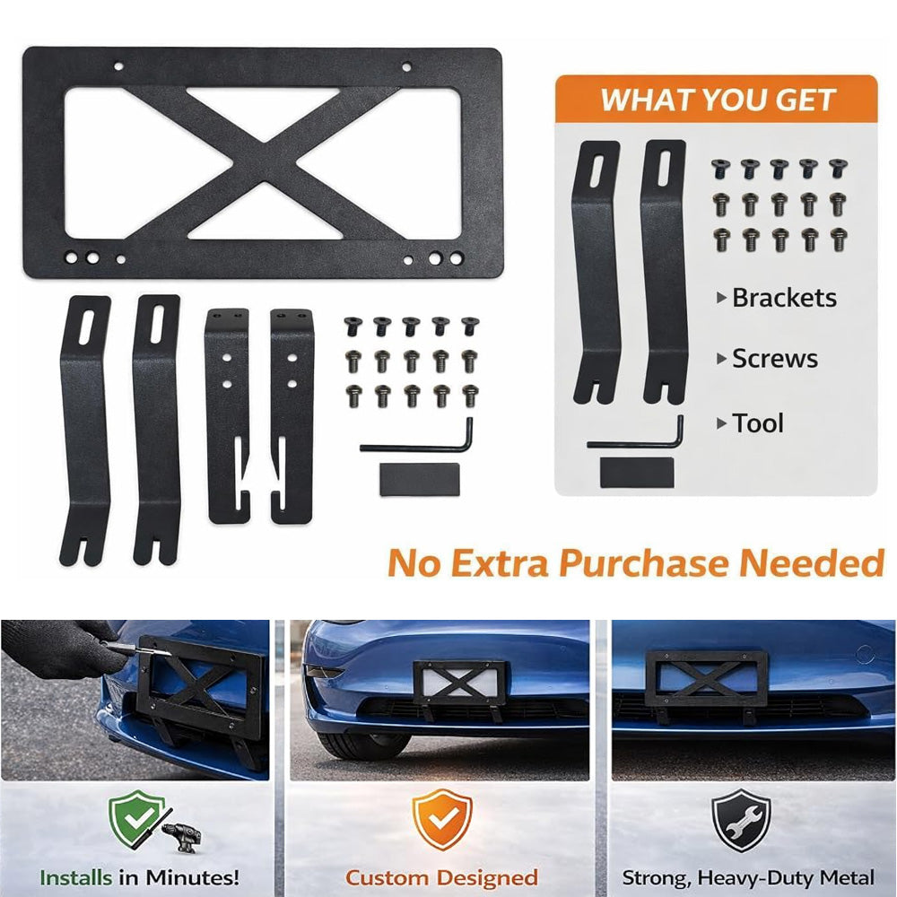 No Drill Front License Plate Mount for Tesla Model Y/3/S/X