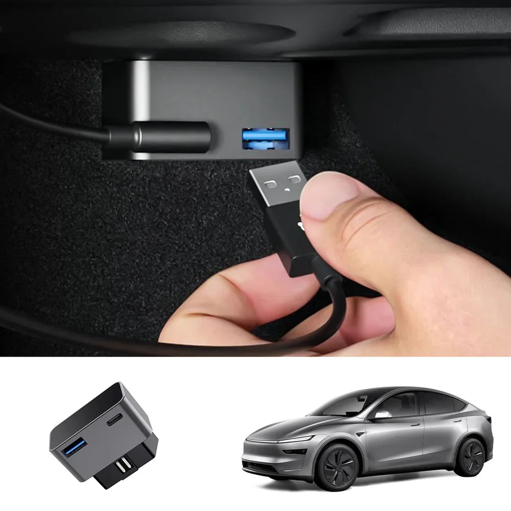 OBD Hub Adapter with 36W Dual USB-A & USB-C Fast Charger for Tesla Model Y Juniper 2025+ Model Y Juniper 2025+