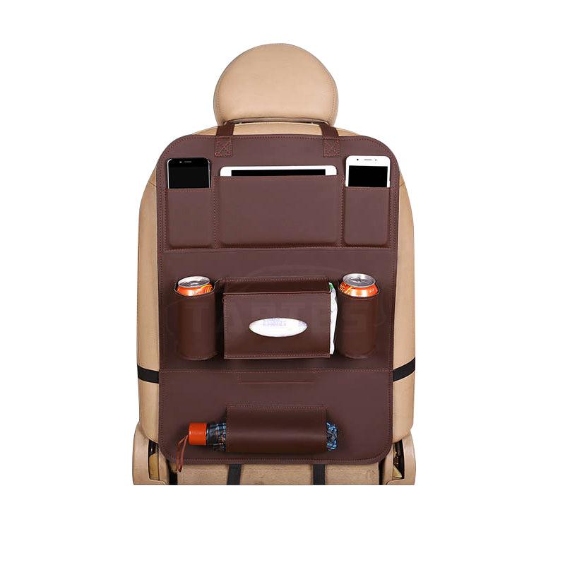 Premium Leather Car Seat Back Organizer for Tesla Model S/3/X/Y Brown