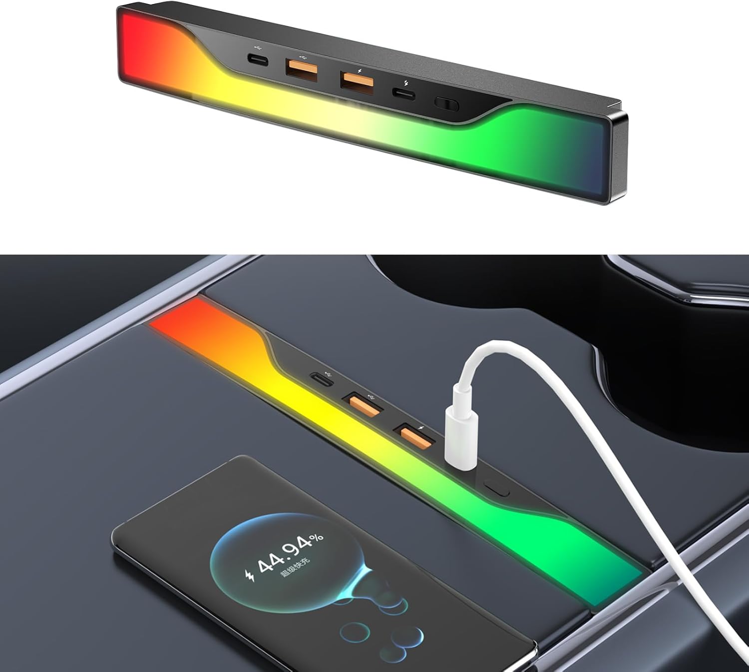 Center Console RGB USB Hub with Ambient Lighting for Model 3/Y