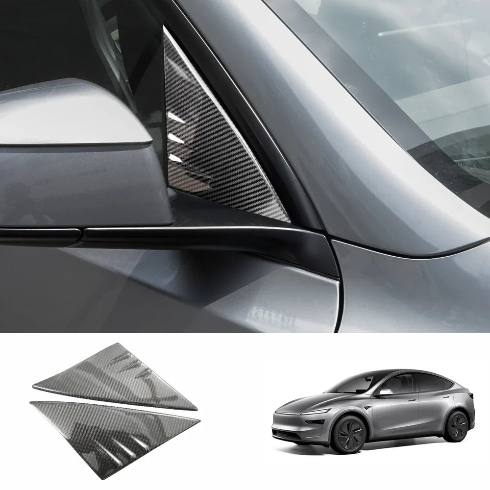 [Real Carbon Fiber] A-Pillar Triangle Window Cover Trim for Tesla Model Y Juniper 2025+ Glossy Carbon Fiber