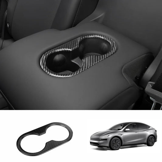 [Real Carbon Fiber] Rear Armrest Cup Holder Cover for Tesla Model Y Juniper 2025+ Glossy Carbon Fiber