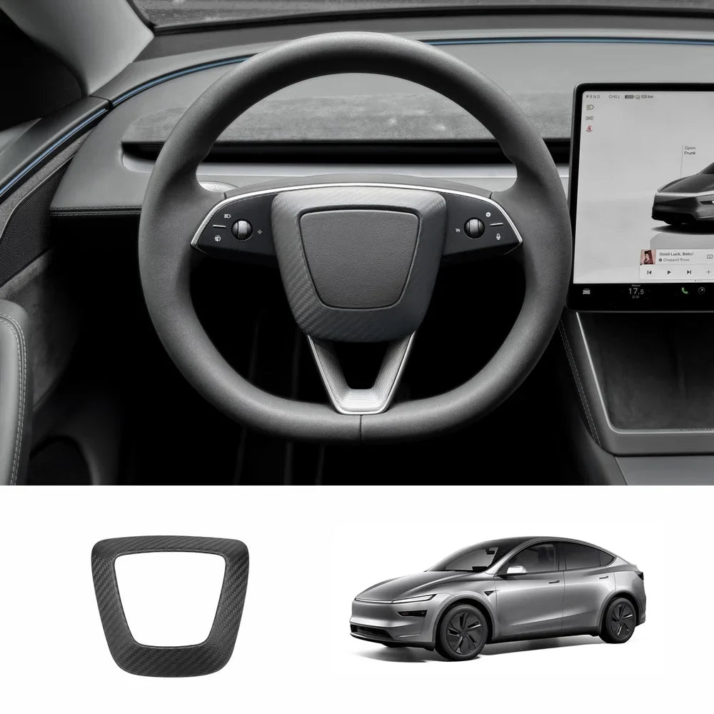 [Real Carbon Fiber] Steering Wheel Airbag Center Trim Cover for Tesla Model Y Juniper 2025+ Matte Carbon Fiber