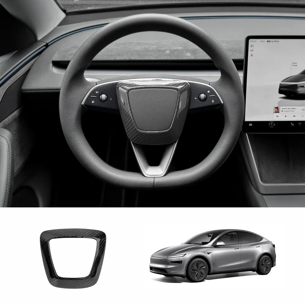 [Real Carbon Fiber] Steering Wheel Airbag Center Trim Cover for Tesla Model Y Juniper 2025+ Glossy Carbon Fiber