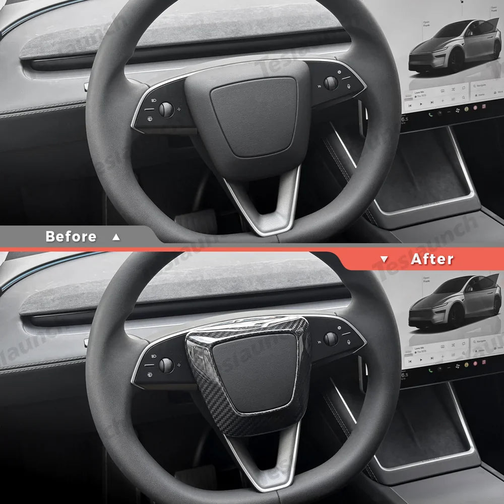 [Real Carbon Fiber] Steering Wheel Airbag Center Trim Cover for Tesla Model Y Juniper 2025+