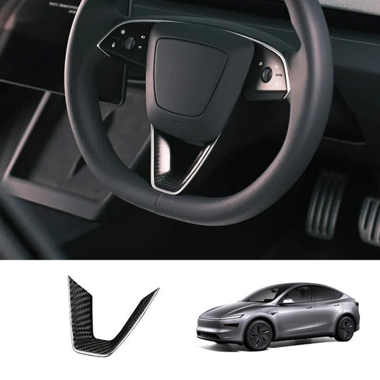 [Real Carbon Fiber] Steering Wheel V-Cover for Tesla Model Y Juniper 2025+ Glossy Carbon Fiber
