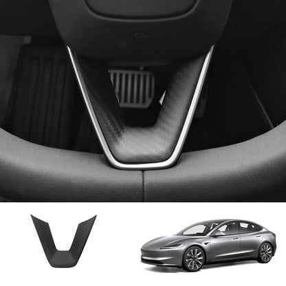 [Real Carbon Fiber] Steering Wheel V-Cover For Tesla 2024+ Model 3 Highland Matte Carbon Fiber