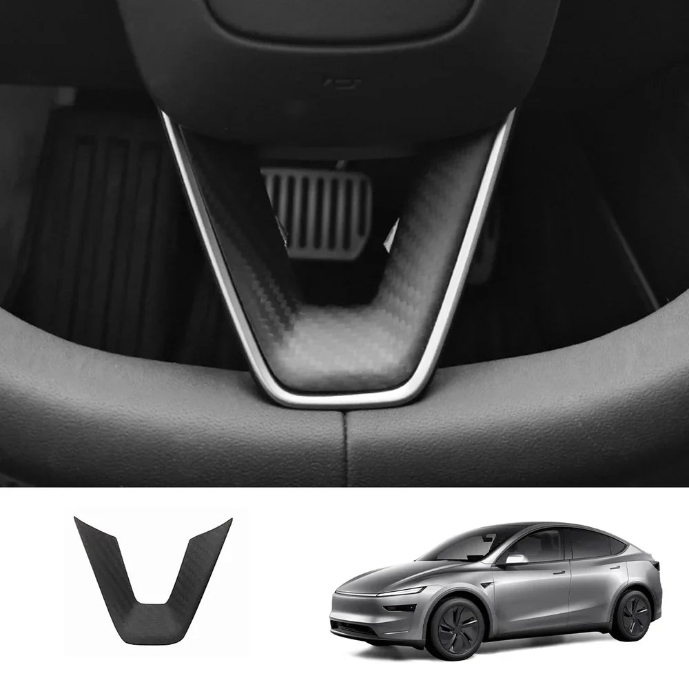 [Real Carbon Fiber] Steering Wheel V-Cover for Tesla Model Y Juniper 2025+ Matte Carbon Fiber