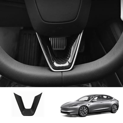 [Real Carbon Fiber] Steering Wheel V-Cover For Tesla 2024+ Model 3 Highland Glossy Carbon Fiber
