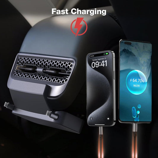 Air Vent 27W Fast Charger Rear USB Charger Hub for Tesla Model 3/Y(2021-2024)