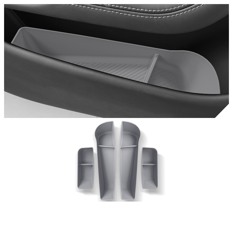 TPE Side Door Storage Box for Tesla Model Y/S/X/Model 3 Highland Model S 2023+ Front & Rear (4 Pcs) Grey
