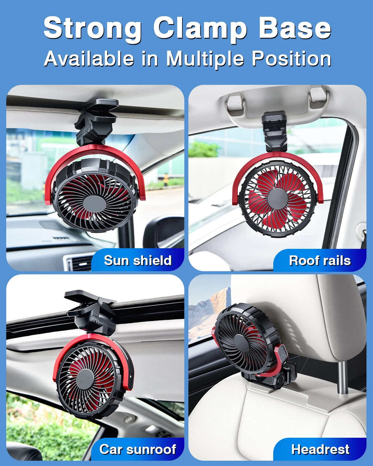 Cooling Clamp Fan 2000mAh USB Rechargeable For Tesla and Evs