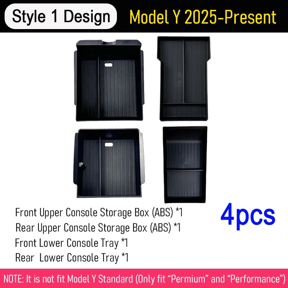 Center Console Organizer Tray for 2026 2025 Tesla Model Y Juniper Style 1 Up Lower 4pc