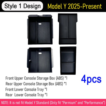 Center Console Organizer Tray for 2026 2025 Tesla Model Y Juniper Style 1 Up Lower 4pc