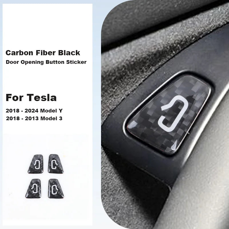 Door Opening Button Carbon Fiber Sticker For Tesla Model Y Fiber Black 18-24 Y