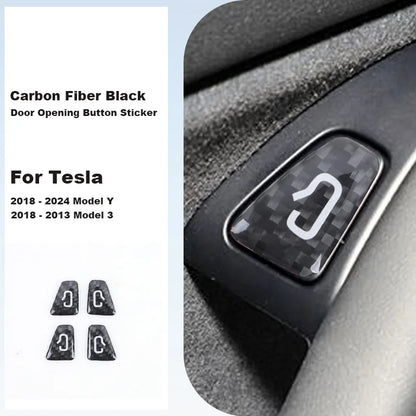 Door Opening Button Carbon Fiber Sticker For Tesla Model Y Fiber Black 18-24 Y