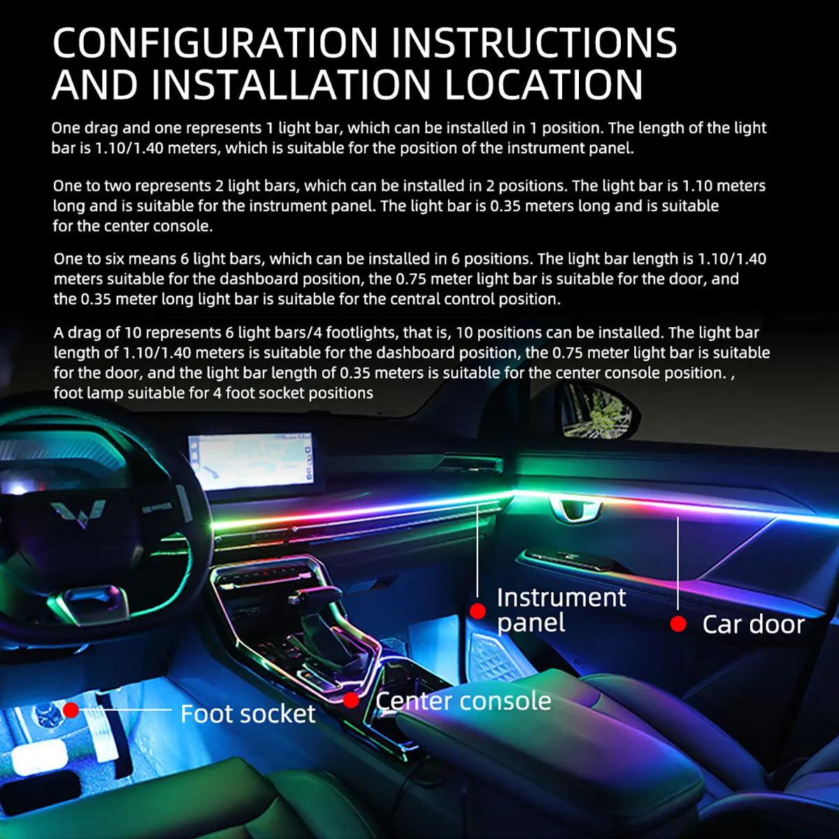RGB Ambient Lights 10-in-1 Footwell Atmosphere for Tesla Model 3/Y/S/X