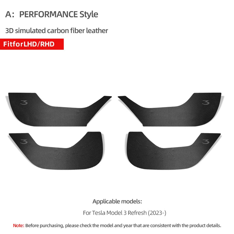 Carbon Fiber Door Anti-kick Pads For Tesla Model 3 Highland Y Juniper Model 3 Highl Logo