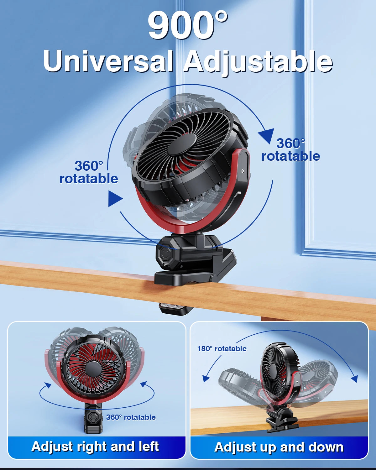 Cooling Clamp Fan 2000mAh USB Rechargeable For Tesla and Evs