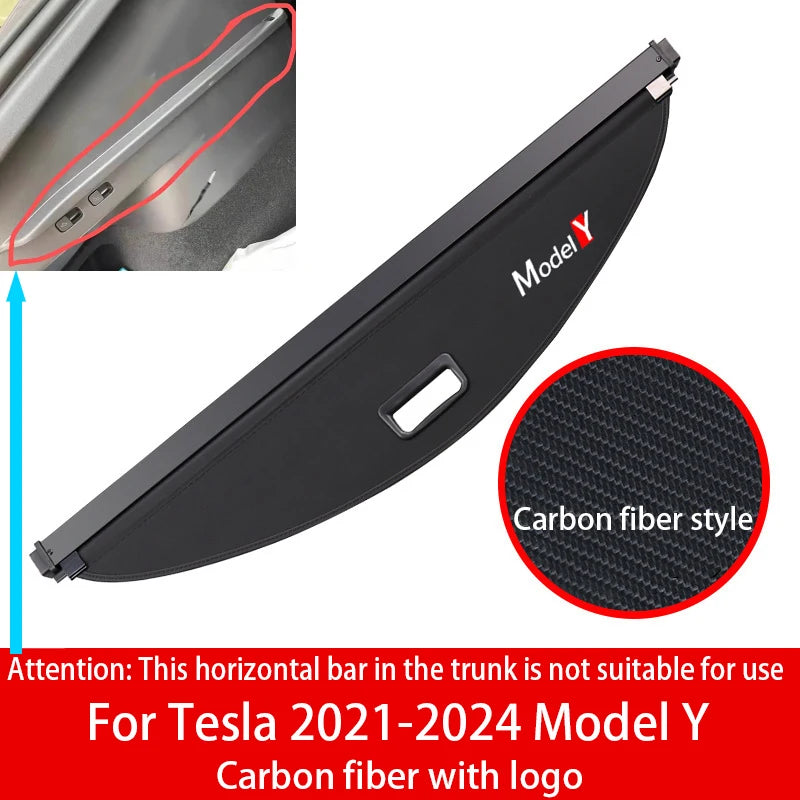 Trunk Cargo Cover Curtain for Tesla Model Y 2021-2024 Carbon fiber style 2